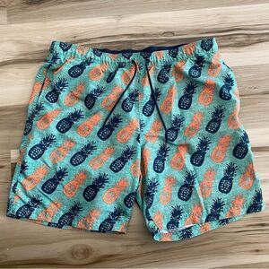 Lands End Mens Green Pineapple Lined Swim Trunks sz L 36-38